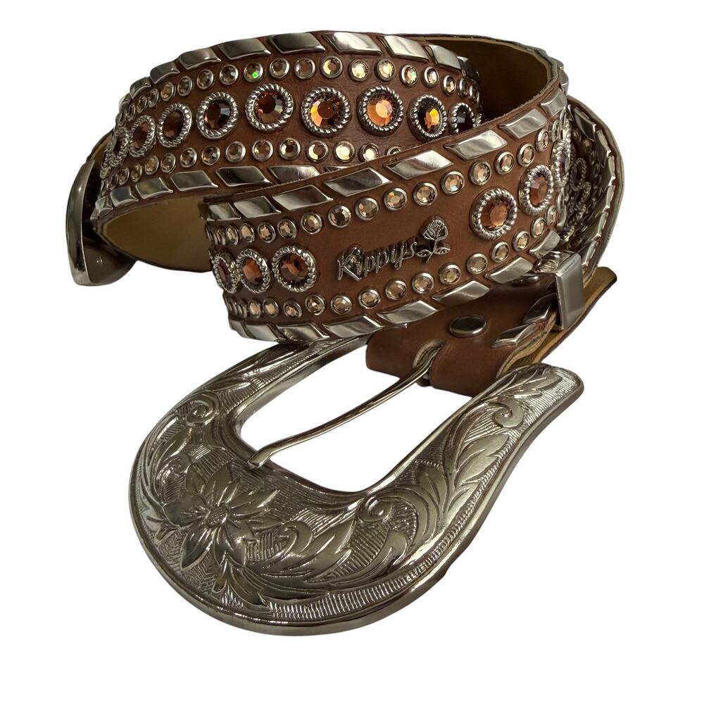 Kippys Belt Brown and Amber Swarovski Crystal Western Leather 36 Womens Western